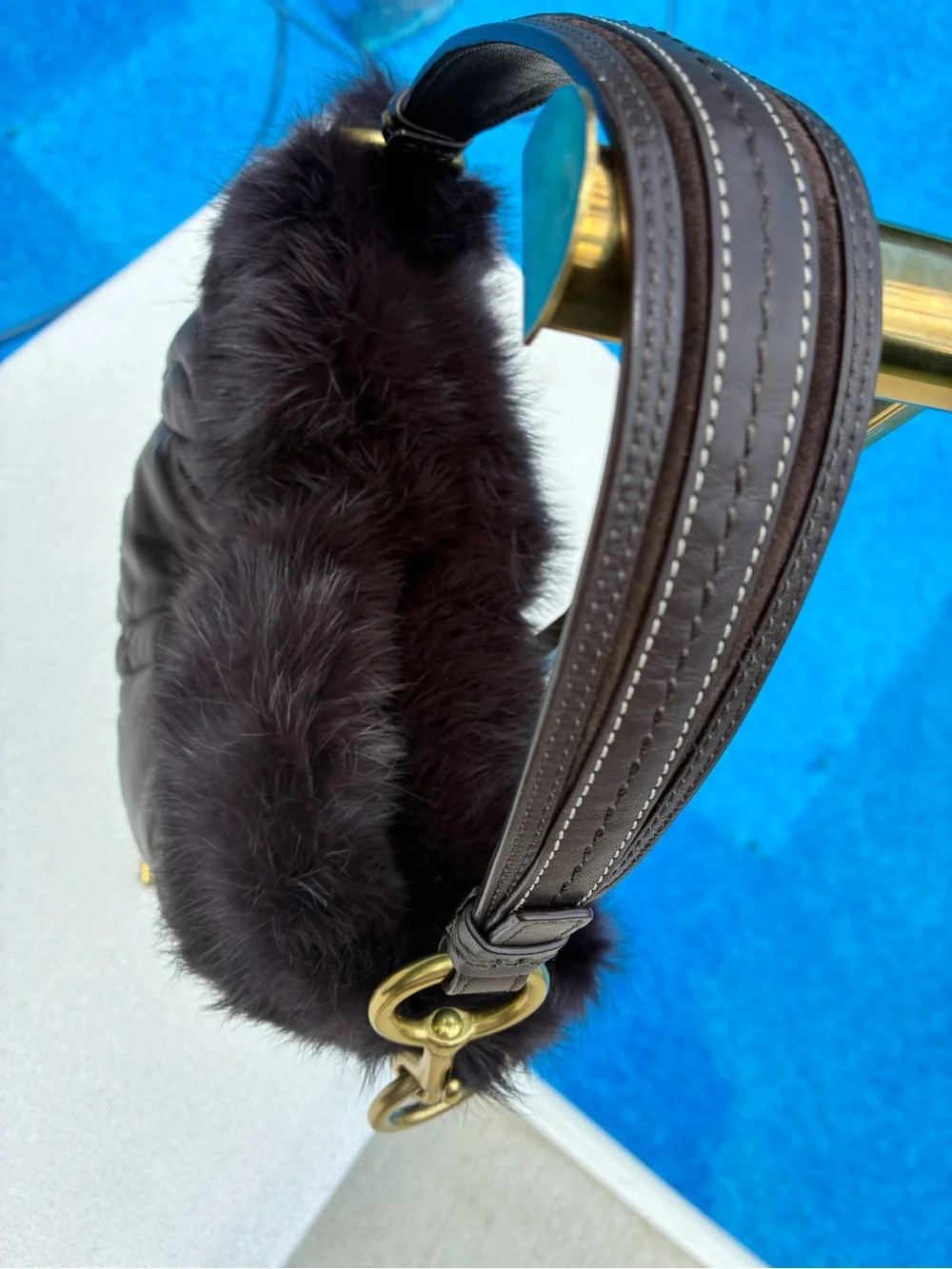 Coach G05K-3586 Ski Bunny Hobo Bag 2005 Dark Brown Quilted Rabbit Fur Y2K